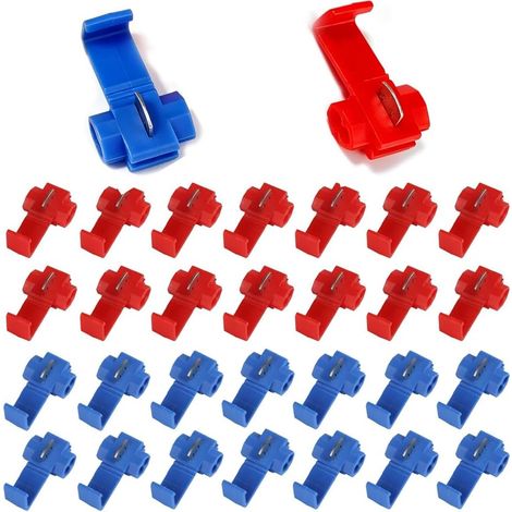 Lot de 50 Connecteurs de Derivation Rapides Cosse Electrique Automobile Assortiment Connecteur Rapide Electrique T Tap Scotch Verrouillage pour Connexion de Cables Rouge et Bleu Sans Denudage (1/5)