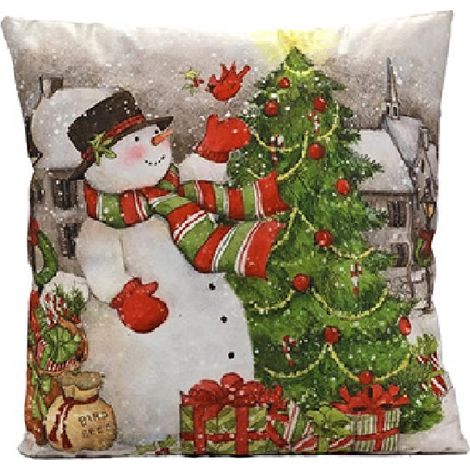 Cuscino Natalizio Decorativo cm 45X45 QUADRATO  Arredo Casa Feste di Natale Per Divano, Letto sedie Poltrona Cuscino Imbottito con 6 Fantasie Natalizie - decori: DEC ALBERO E PUPAZZO