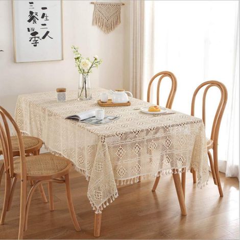Nappe au crochet Coton Rectangulaire 140x100cm Beige pour Mariage Maison Fête Déco
