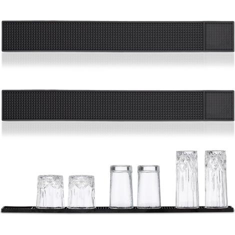 Lot de 2 tapis de bar, dessous de plat, picots longs et courts, 60 x 8 cm, tapis d'égouttage, PVC, bar ou maison, sous-verre, noir (1/5)