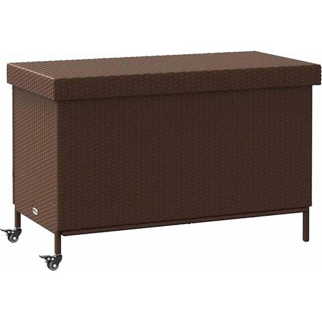 Maison Exclusive - Caja de almacenaje jardín ruedas ratán PE marr