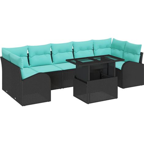 Conjunto de sofá de jardín 8 pcs Negro Rattan de Poliéster vidaXL (1/5)
