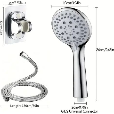 (3 pièces) Pommeau de douche à jets pour salle de bain, économe en eau, portable, réglable, 5 modes, style spa, accessoires de salle de bain (1/5)