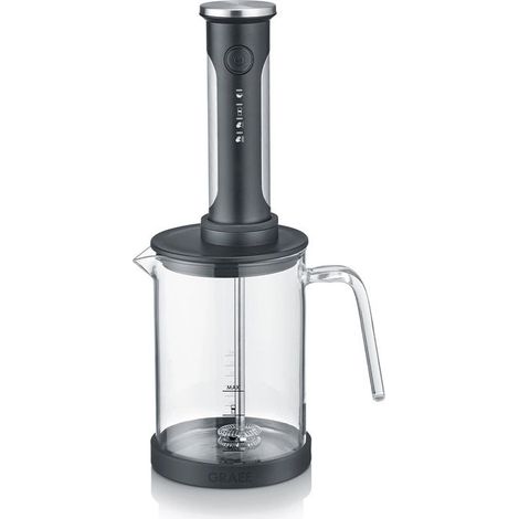 Graef MS202EU Montalatte elettrico portatile 4 funzioni con indicatore livello latte e carica batteria integrata colore Nero, Trasparente
