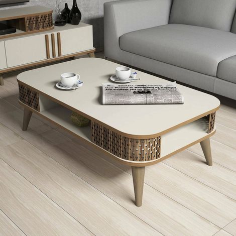 Mesa de Centro Medicina, un Compartimento, 60x105x34.6h cm Blanco Crema (1/5)