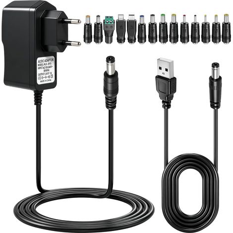 Alimentation 24V 1A 24W Adaptateur Prise Universelle avec 14 DC Transformateur Entrée AC 100-240V Chargeur pour Rubans LED Humidificateur Caméra CCTV Routeurs Robuste Sécurité Protection (1/5)