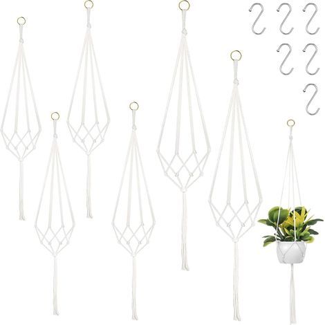 Lot de 6 suspensions en macramé - Pour l'intérieur et l'extérieur - 60 cm, 80 cm, 100 cm - Avec 6 crochets en S - Pour l'intérieur, les plafonds, les balcons, la décoration murale et l'extérieur - (1/5)