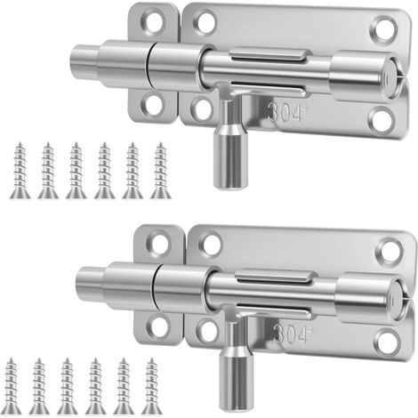JSSEVN - 304 Stainless Steel Exterior Door Lock, Set of 2 Exterior Door Latches with Screws, Sliding Door Lock for Gates, Windows and Fences (1/5)