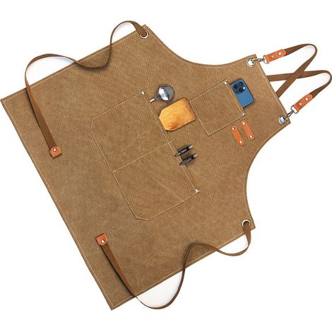 Tablier de travail du bois en toile épaisse imperméable, idéal pour le jardinage et les cafés, couleur beige clair. (1/5)