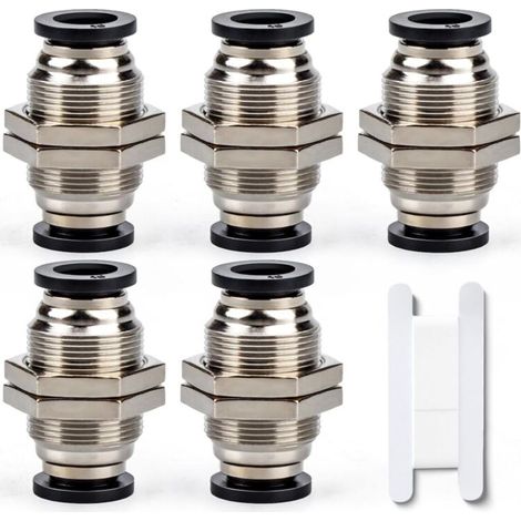 5 pièces raccord pneumatique, union traversante 10 mm, laiton nickelé, pour tube PU/nylon/PE, usage industriel automatique (1/4)