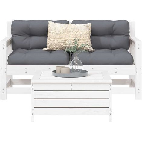 vidaXL Salon de jardin 3 pcs blanc bois de pin massif (1/5)