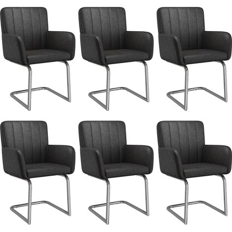 Lot de 6 chaises de salle à manger à rayures verticales, fauteuil rembourré avec pieds métalliques en zigzag, chaise de salon, chaise de séjour, cuir synthétique, noir(old sku:N634P203884S) (1/5)