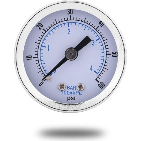 Manómetro de presión, 0-60 psi 0-4 bar BSPT, rosca de 1/8", para agua, petróleo y gas. (1/4)