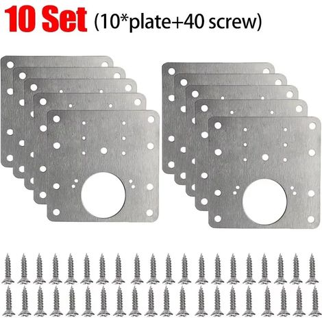 Kit de 10 plaques de réparation pour charnières de porte d'armoire en acier inoxydable, comprenant des vis et des outils de montage. (1/5)