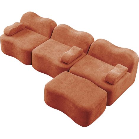 Sofá modular en L de 3 plazas con otomana, espuma 32D, terciopelo naranja, 288 x 167 x 70 cm, HOMVRA (1/5)