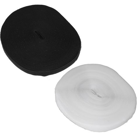 Lot de 2 attaches auto-adhésives en nylon souple, noires et blanches, de 25 mètres de long et 2,5 cm de large.