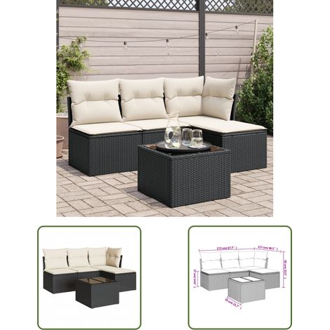 The Living Store 5-tlg. Garten-Sofagarnitur mit Kissen Schwarz Poly Rattan - Gartenmöbel Set - Esstischset - Outdoor Möbel - Lounge Sofa - Rattan Gartenmöbel (1/3)