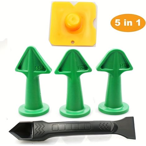 Ensemble de 5 pièces de scellant réutilisable avec grattoir coudé, outil de finition de coulis, ensemble de dissolvant de Silicone pour carrelage (1/5)