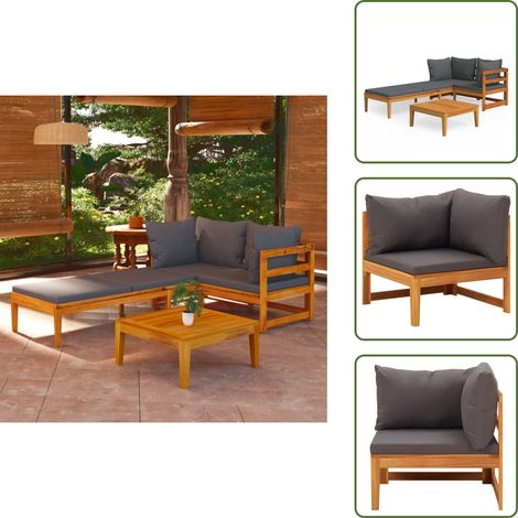The Living Store Set Divani Giardino 3 pz con Cuscini Grigio Scuro Legno Acacia - Divano da patio