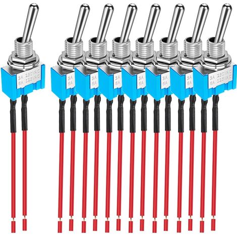 8pcs SPST Prewired Mini Switch Switch, 2 Ports 2 Positions, Miniature ON / OFF Switch, 6A / 125VAC, 3A / 250VAC, pour les dispositifs électroniques de tableau de bord de voiture bricolage