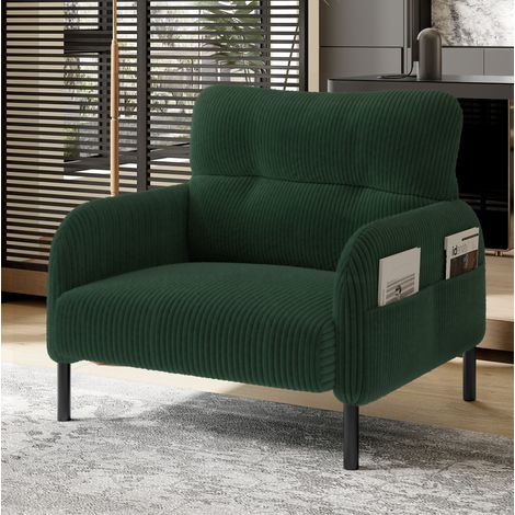 Fauteuil velours côtelé avec poche latérale vert OKMYHOME (1/5)