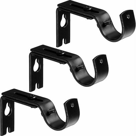 Lot de 3 Supports de Tringle à Rideaux Ajustables - Pour Montage Mural, Fenêtre et Stores - Couleur Noire (1/5)