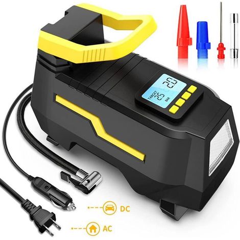 Compressore d'aria - 220V/12V - 150PSI - Illuminazione a LED - 4 adattatori per valvole (1/4)
