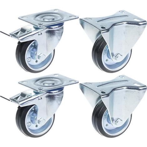 Wheel - 80 mm - Fixed - Capacity 280 kg - Set of 4 rubber casters