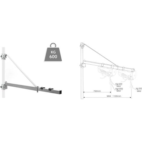 Potence pivotante pour palan 600kg max – Longueur 110 cm – Support flexible pour treuils et câbles électriques – Usage professionnel