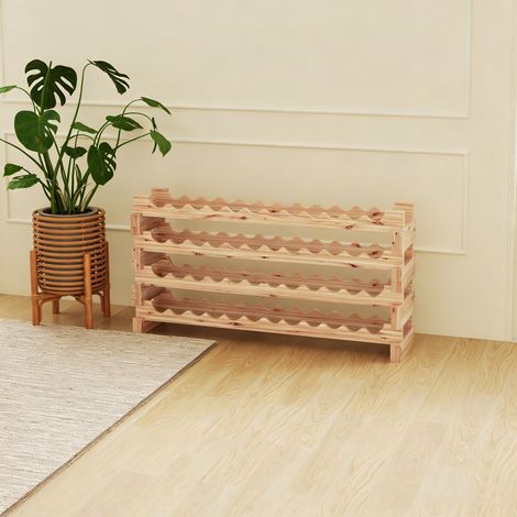 Casier à bouteilles pour 48 bouteilles, étagère à vin avec 4 niveaux modulable, 114×28×56,5cm, bois naturel (1/5)