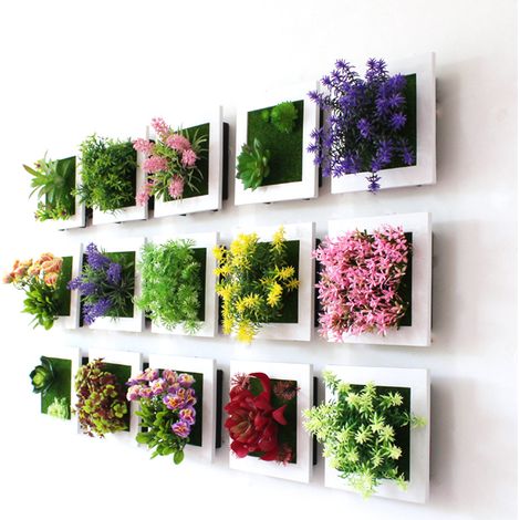 Cadre photo mural stéréo 3D simulant une plante, avec fleurs décoratives 50A (1/4)
