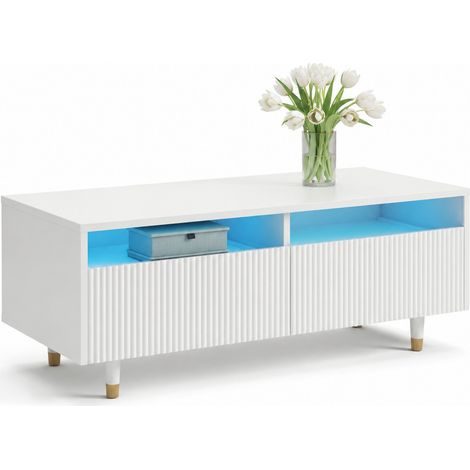 CHICFURN Mesa de centro 110x50x40 cm MDF blanco con LED multicolor y 2 cajones (1/5)