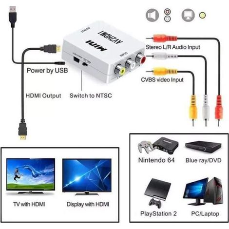 Adaptateur RCA vers HDMI Adaptateur vidéo Mini AV vers HDMI compatible 1080P - blanc 483d8b (1/4)