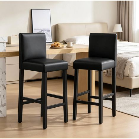Chaise de bar lot de 2 avec dossier bois noir HAVRYA (1/5)