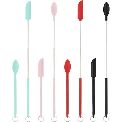 Lot de 2 mini spatules en silicone réutilisables et rétractables, fines et raclettes pour pots, idéales pour le maquillage, la beauté et la cuisine. (1/5)