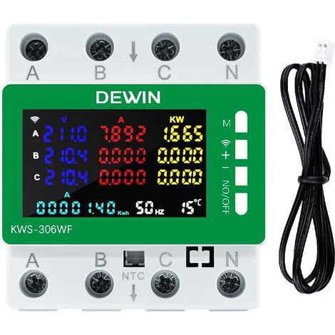 Compteur d'électricité WiFi triphasé, KWS-306WF Compteur d'électricité WiFi 3 phases 4 fils voltmètre et ampèremètre compteur d'énergie rail DIN avec télécommande APP 80A AC 230V/400V (1/5)