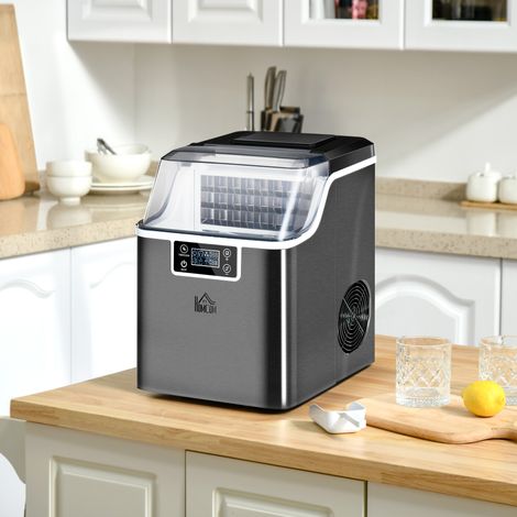 Machine à glaçons, 20 kg en 24h, 24 glaçons en 14-18 min, ice maker avec fonction autonettoyante, 25,2x36x37,1cm, noir (1/5)