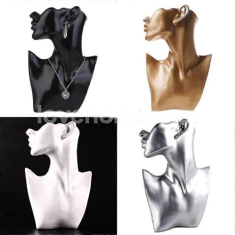 Présentoir à bijoux pour buste de mannequin en résine (25-26 pièces) : ras-de-cou, colliers, boucles d'oreilles. (1/4)