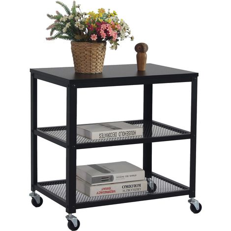 Relaxdays rolling cart, 3 shelves, kitchen & living room, H x W x D: 61 x 60 x 40 cm, wheeled storage, black (1/5)