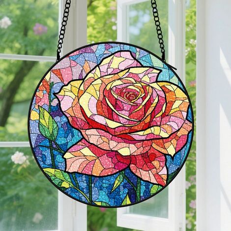 30cm Suspension Vitrail pour Fenêtre - Accroche-Soleil Floral Élégant pour Portail Jardin Terrasse Décoration Noël Fête des Mères Anniversaire Cadeaux pour Femmes, Mère, Grand-Mère, Amie et Épouse (1/5)