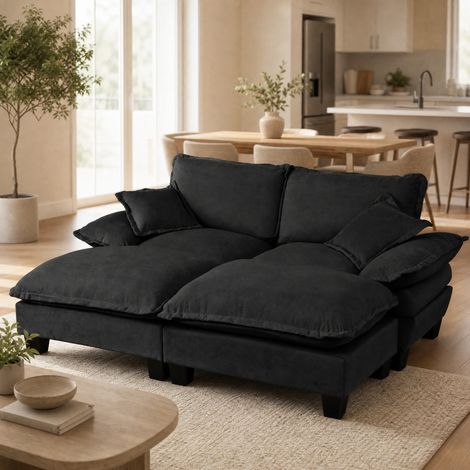 Sofá de esquina modular 194 x 151 x 90 cm en chenilla negra DESVIAE (1/5)