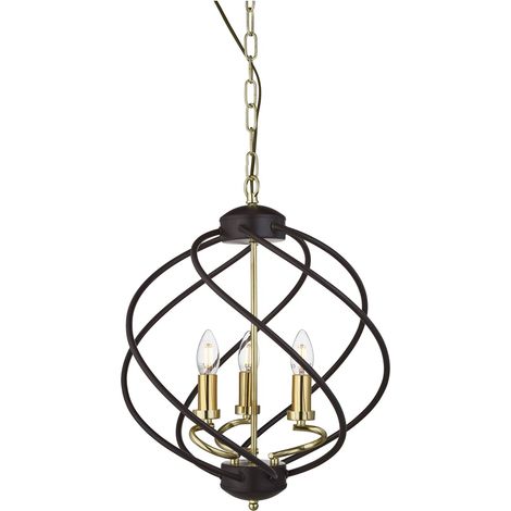 Searchlight Flow - Luminaire suspendu sphérique à 3 ampoules noir mat, bronze foncé, E14 (1/3)