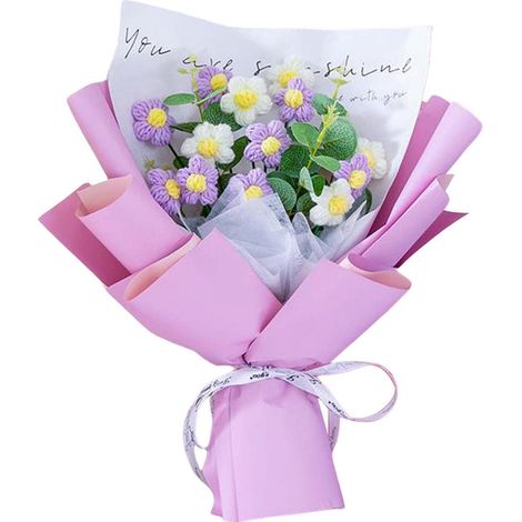 Bouquet de fleurs au crochet, fleurs tricotées à la main, décoration, bouquet tissé, fleurs artificielles pour bureau, fête, accessoire photo, violet-AquaForge (1/5)