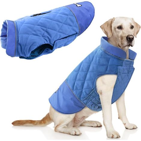 Manteau Coupe-Vent pour Chien Veste Chaude d'hiver, Vêtements de Chien Anti-Neige pour Chiens de Petite Taille et de Grande Taille avec Trou de Harnais Bleu Rose Gris (1/5)