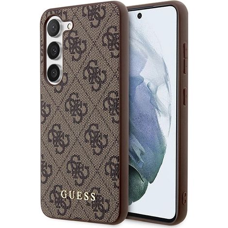 Guess GUHCS23SG4GFBR S23 S911 custodia rigida marrone/marrone 4G Metallo Logo Oro (1/5)
