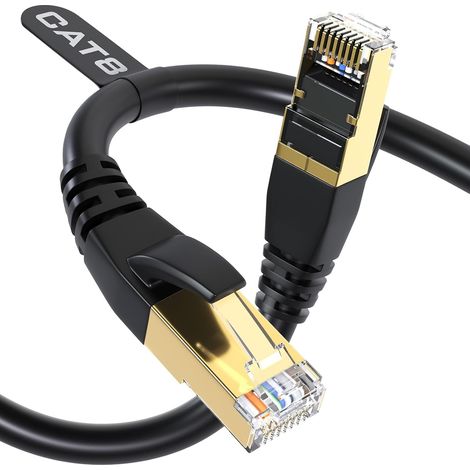 Câble Ethernet Cat 8 - 40Gbps 2000MHz - 200CM - Compatible Cat7 à Cat5 - RJ45 Haute Vitesse Plaqués Or (1/5)