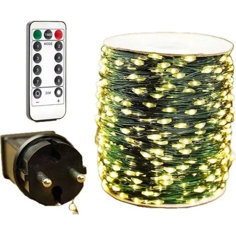 Guirlande LED 200 mètres, 2000 ampoules blanc chaud sur câble vert, 8 fonctions pour décoration sapin et fêtes de Noël (1/5)