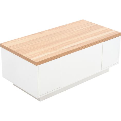Mesa de centro elevable doble con compartimento oculto, blanco efecto madera, MODENUIT (1/5)