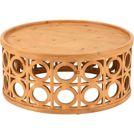 Table basse ronde 80x36 cm en épicéa naturel (1/3)