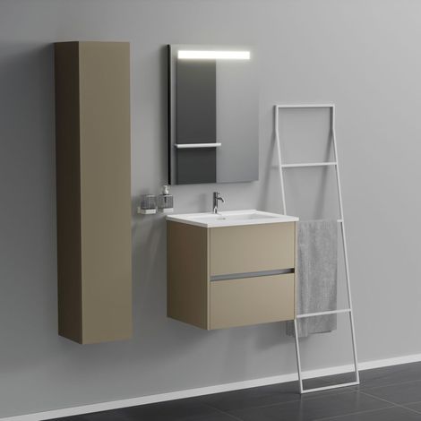 Inda - Badezimmerschrank 2 Schubladen L.60 mit beleuchtetem Spiegelwaschbecken – matt Terra di Luna